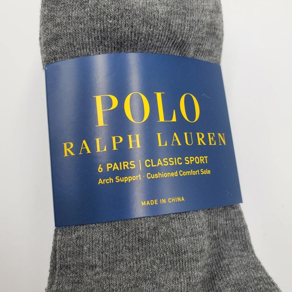 Polo Ralph Lauren Mens 6 Pack Classic Sport Socks Grey White Black Blue 10-13